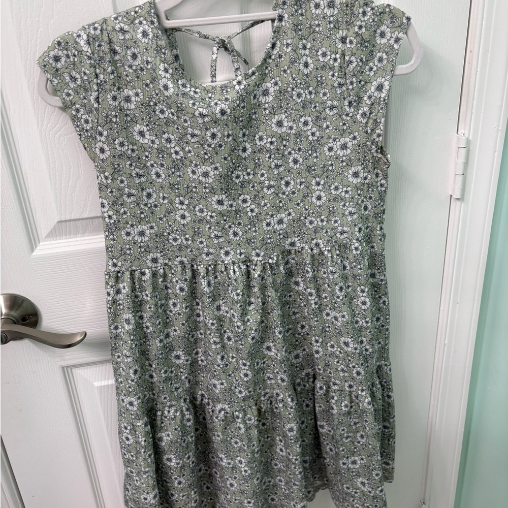 Floral Green Dress with Cap Sleeves